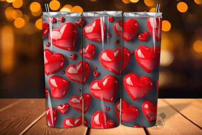 Red Shiny hearts with black background tumbler