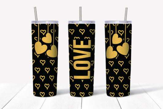 Black and Gold heart Love tumbler