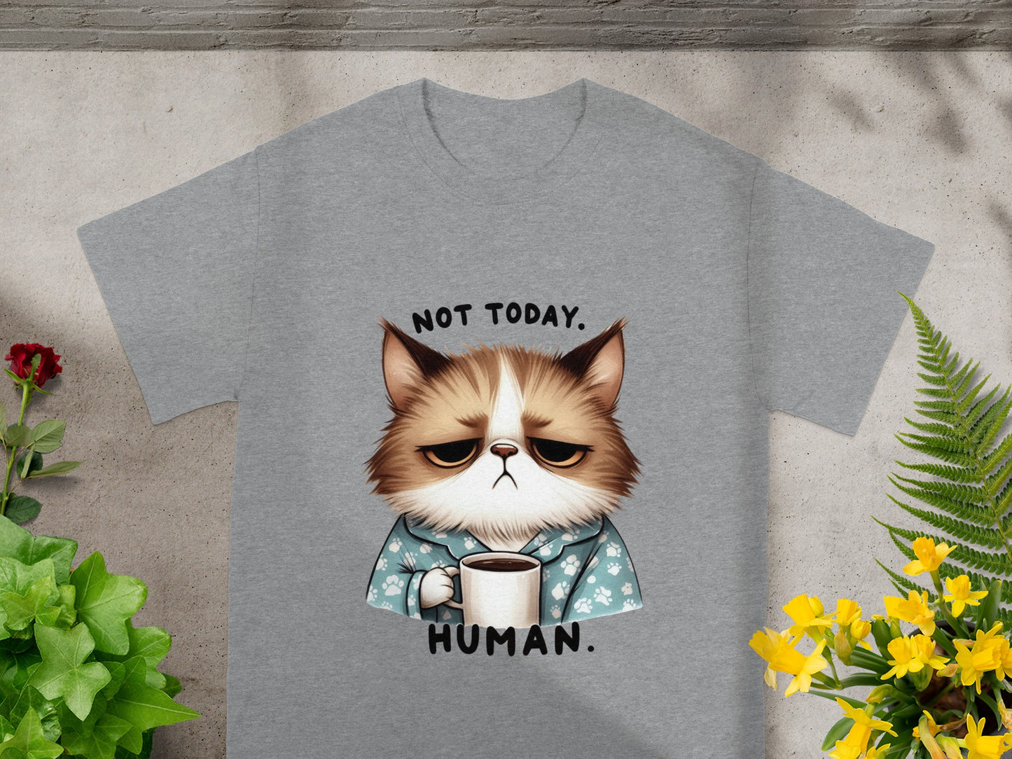 'Not Today Human Cat and Coffee Graphic T-Shirt'