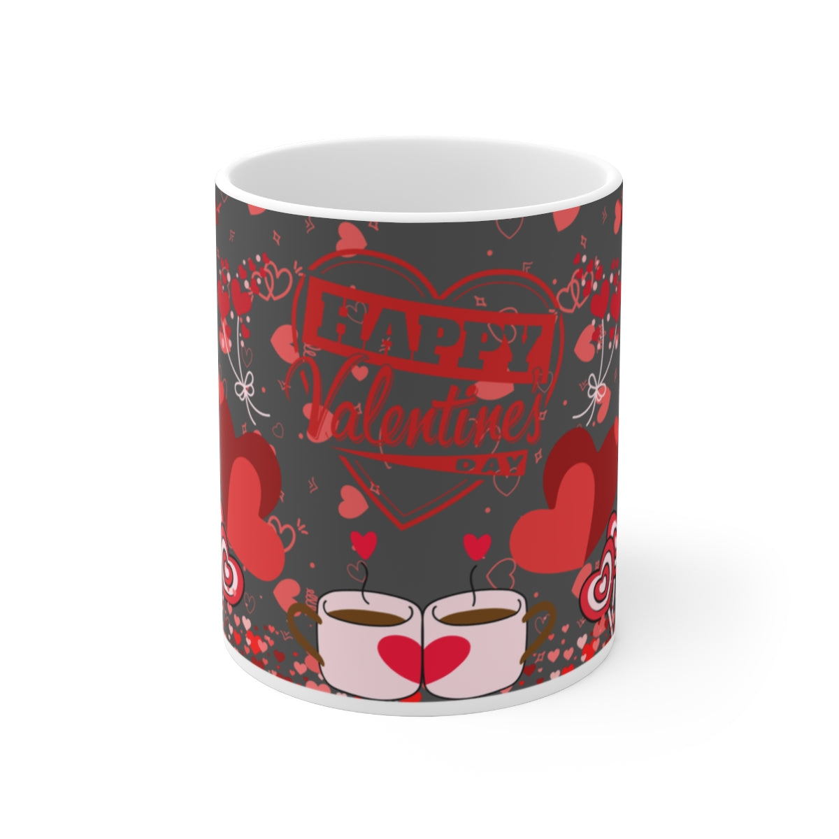 Happy Valentines Day Mug with Heart and Coffee Design