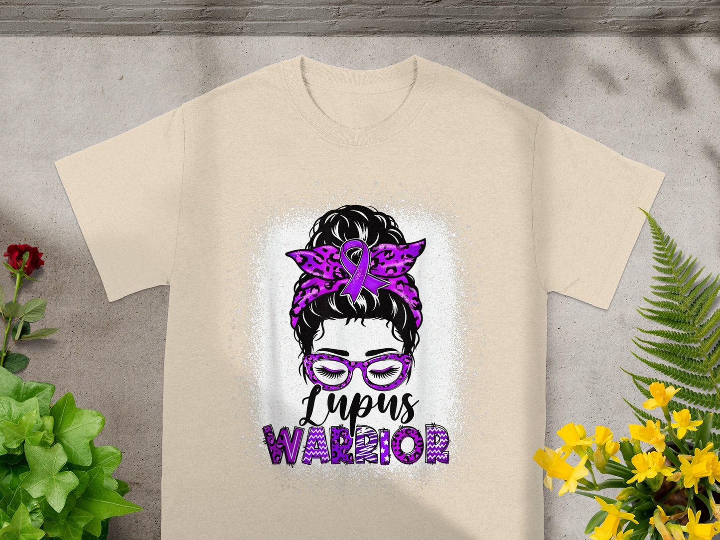Lupus Warrior Graphic Tee with Purple Ribbon Design