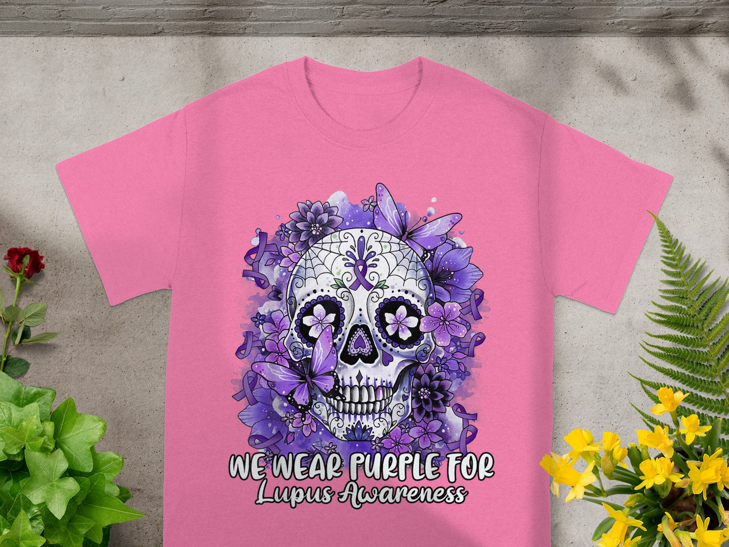 We Wear Purple for Lupus Awareness Skull Design Shirt