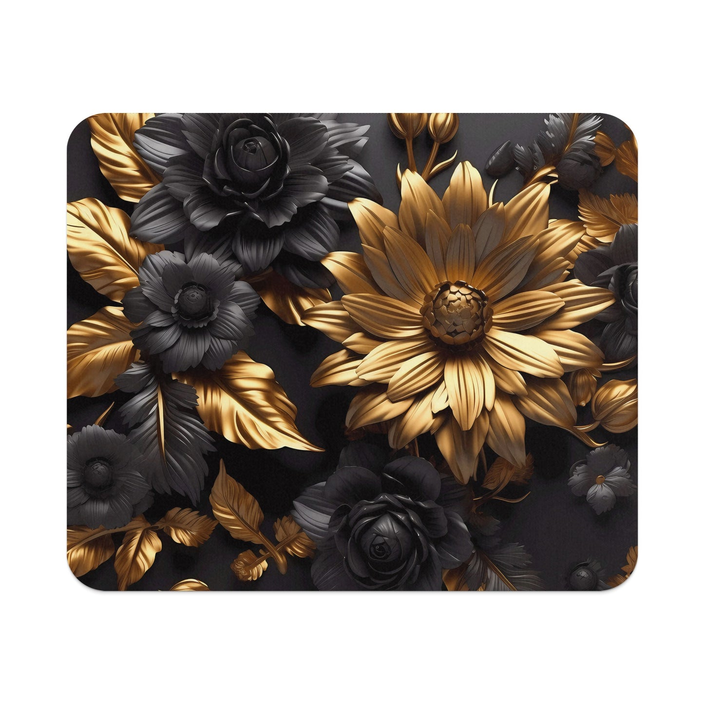 Elegant Black and Gold Floral Design Mousepad