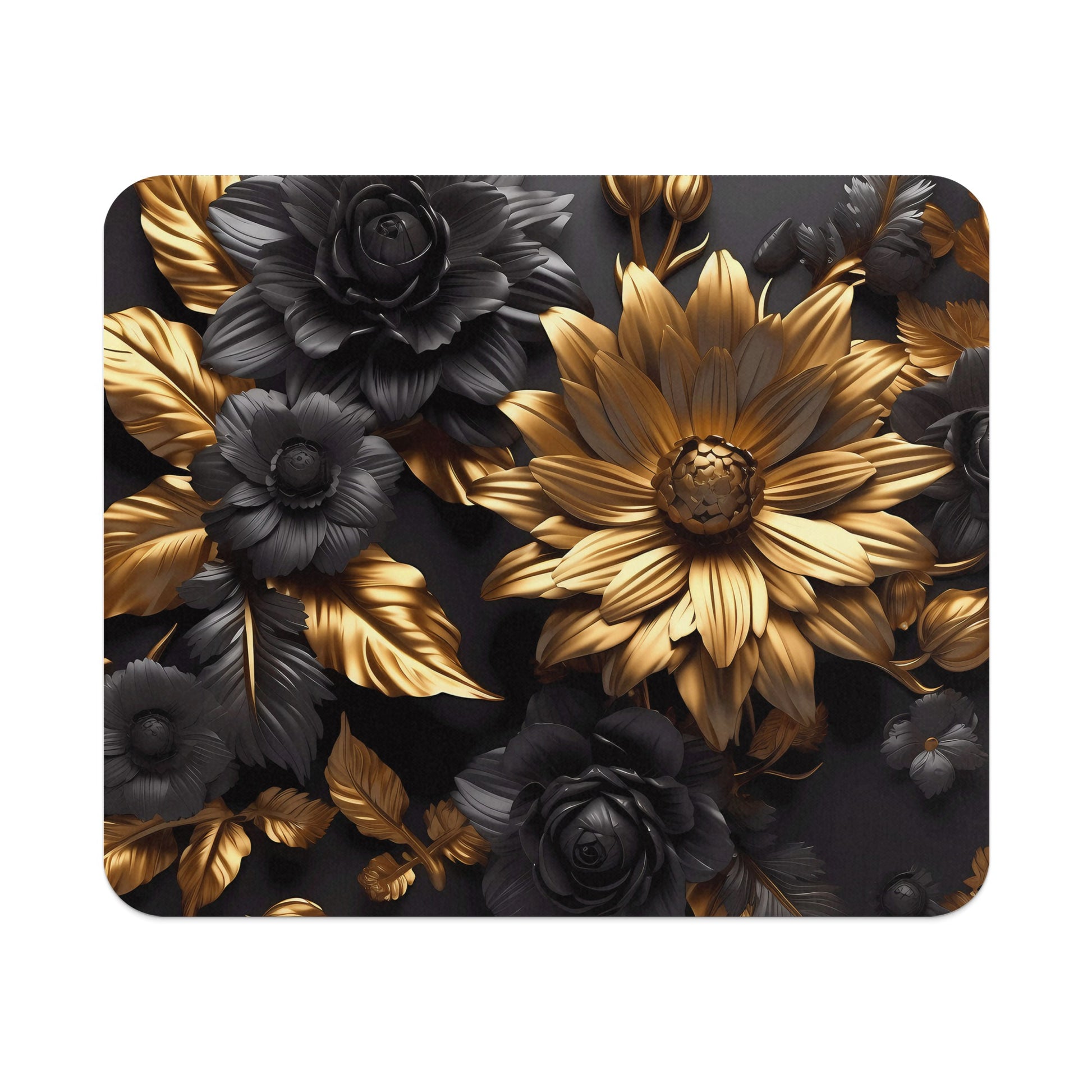 Elegant Black and Gold Floral Design Mousepad