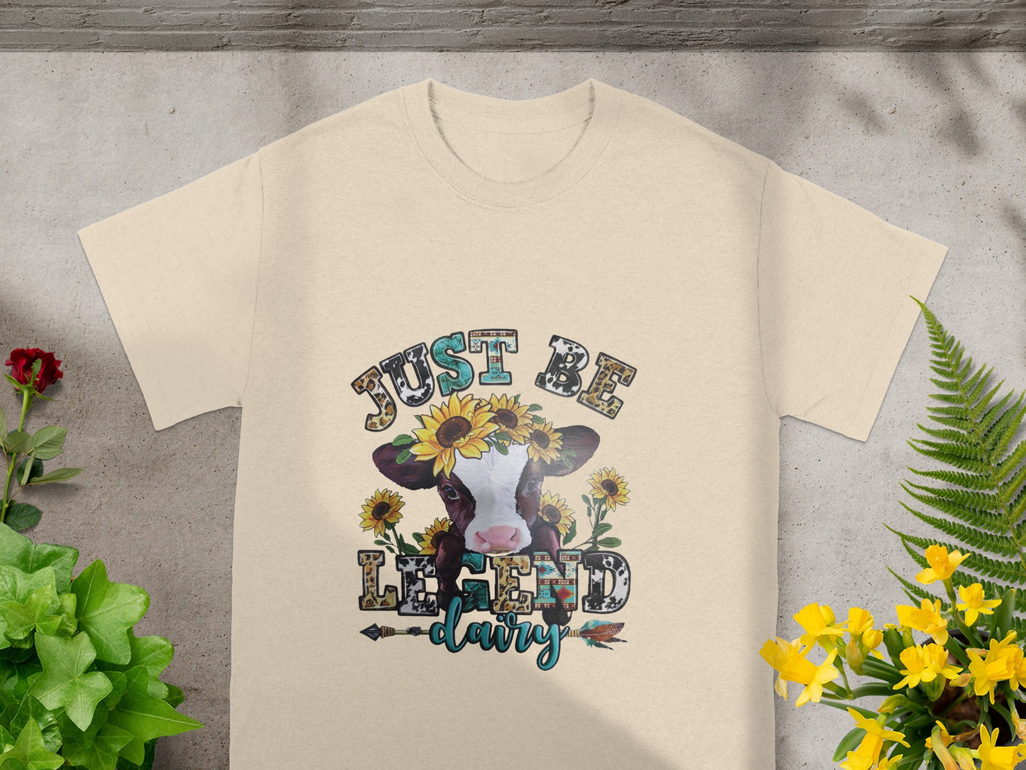 Just Be Legend Dairy Sunflower Cow Print Shirt