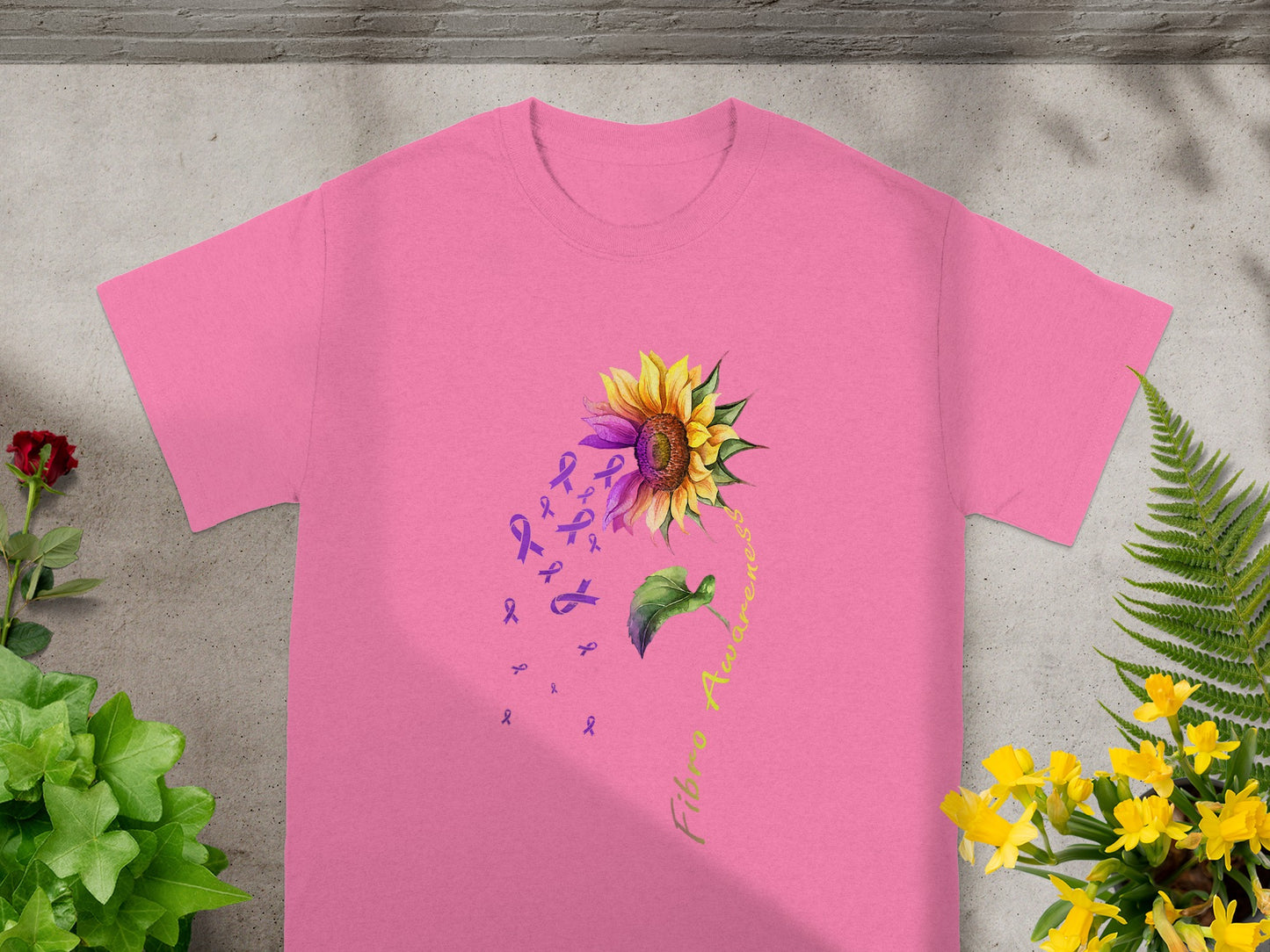 Fibro Awareness Sunflower Design Pink Shirt