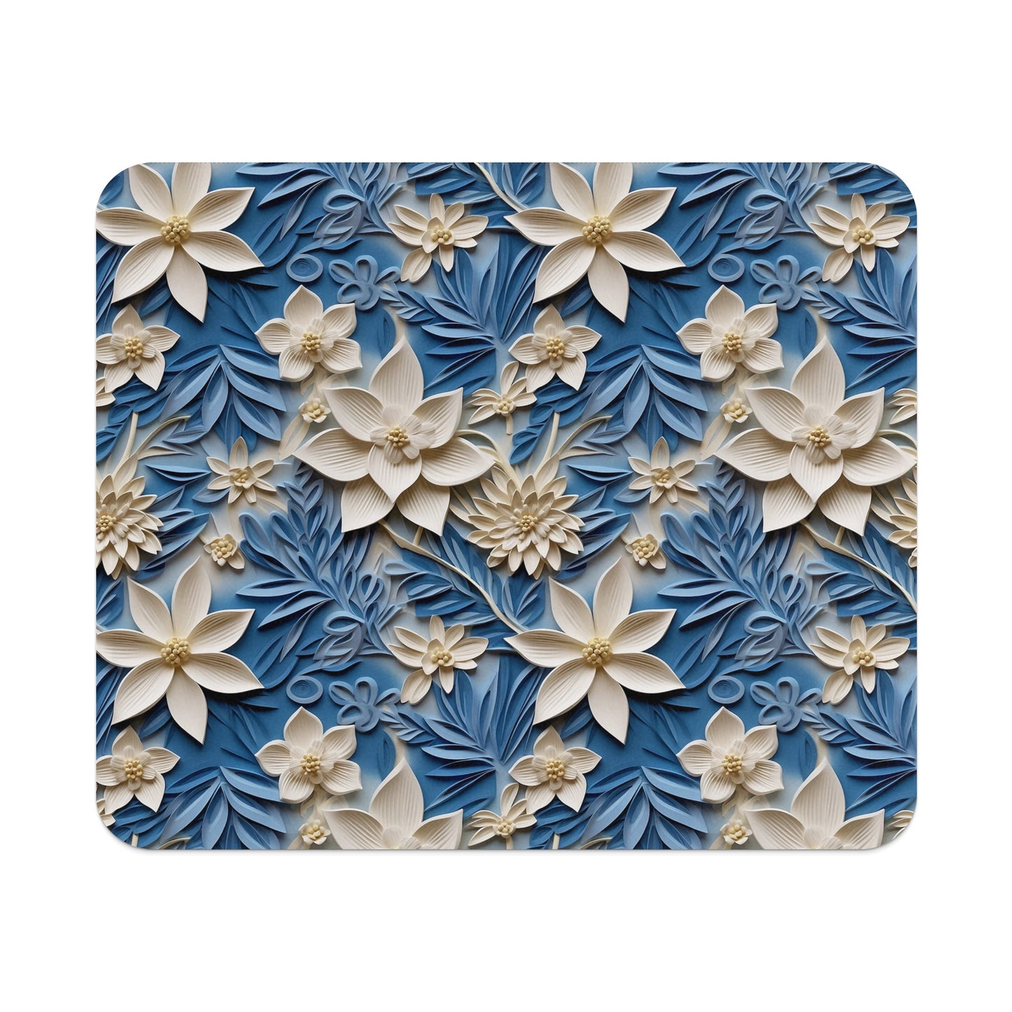 Elegant 3D Floral Design on Blue Mouse Pad