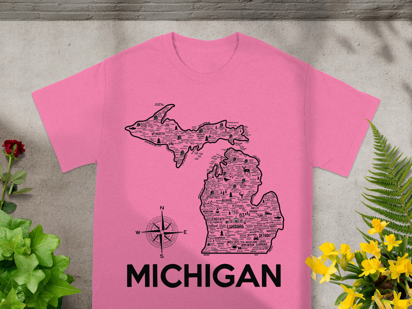 Michigan State Map Graphic Pink Shirt