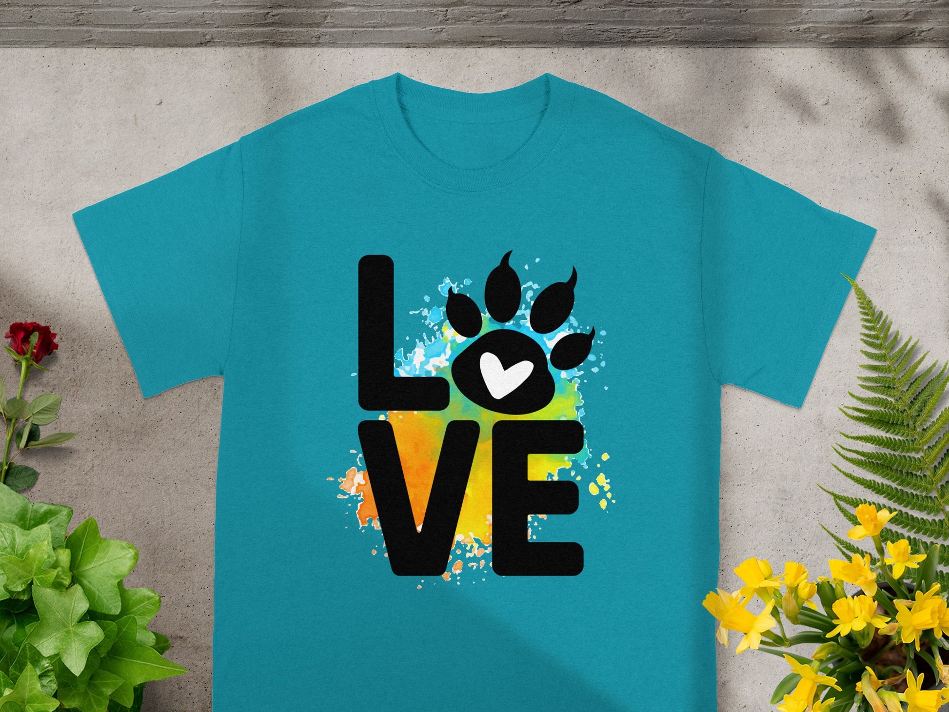Colorful Love Paw Print Graphic Dog Lover T-Shirt