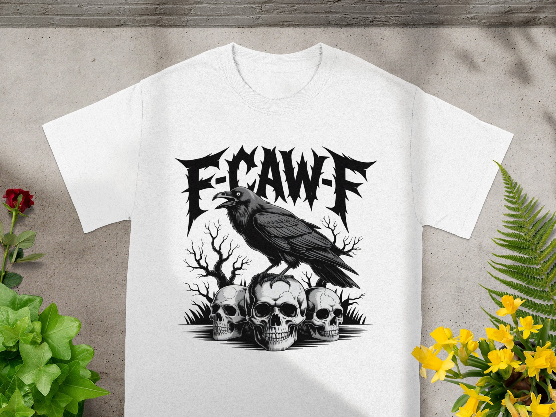 E-CAW-F Raven and Skulls Graphic T-shirt