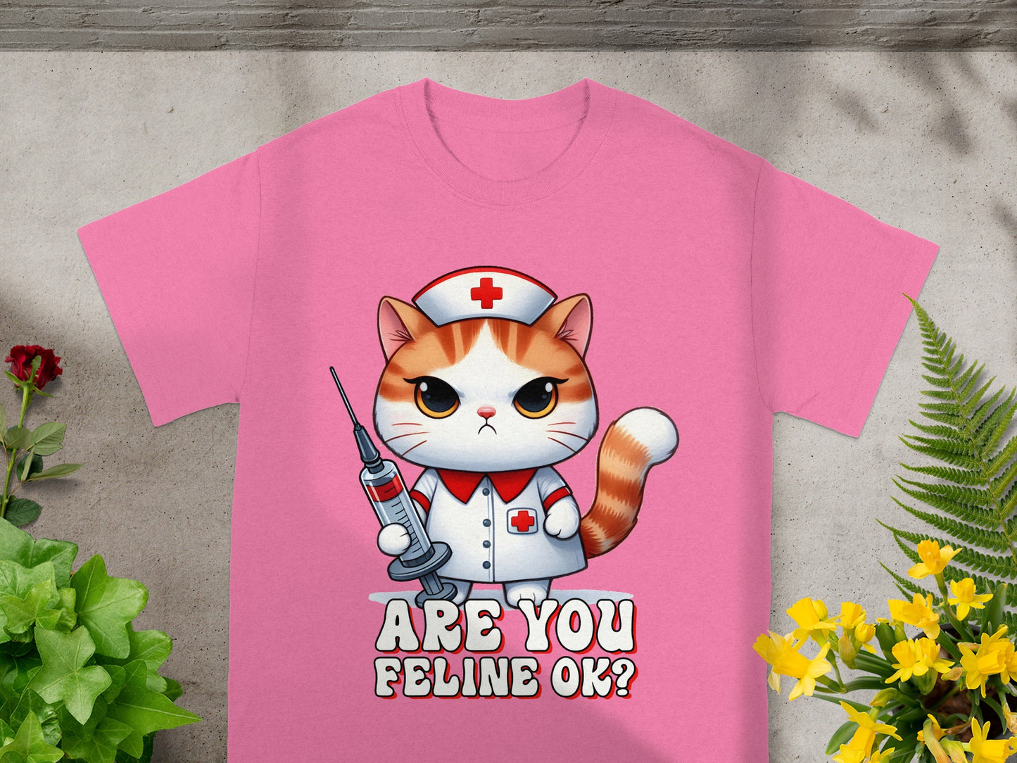 Are You Feline OK Cat Nurse Pink T-Shirt