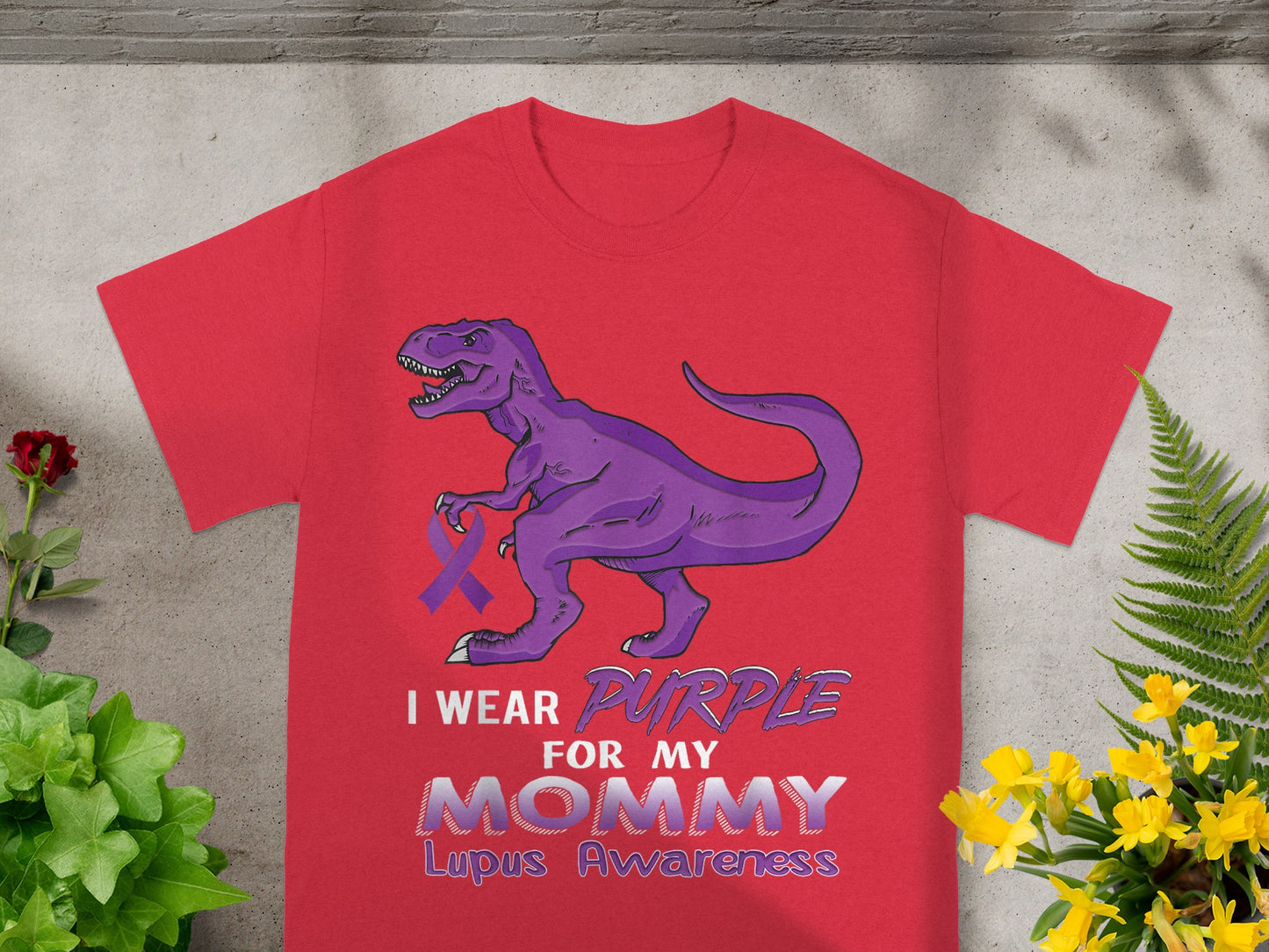 Purple Dinosaur Lupus Awareness Mommy T-shirt