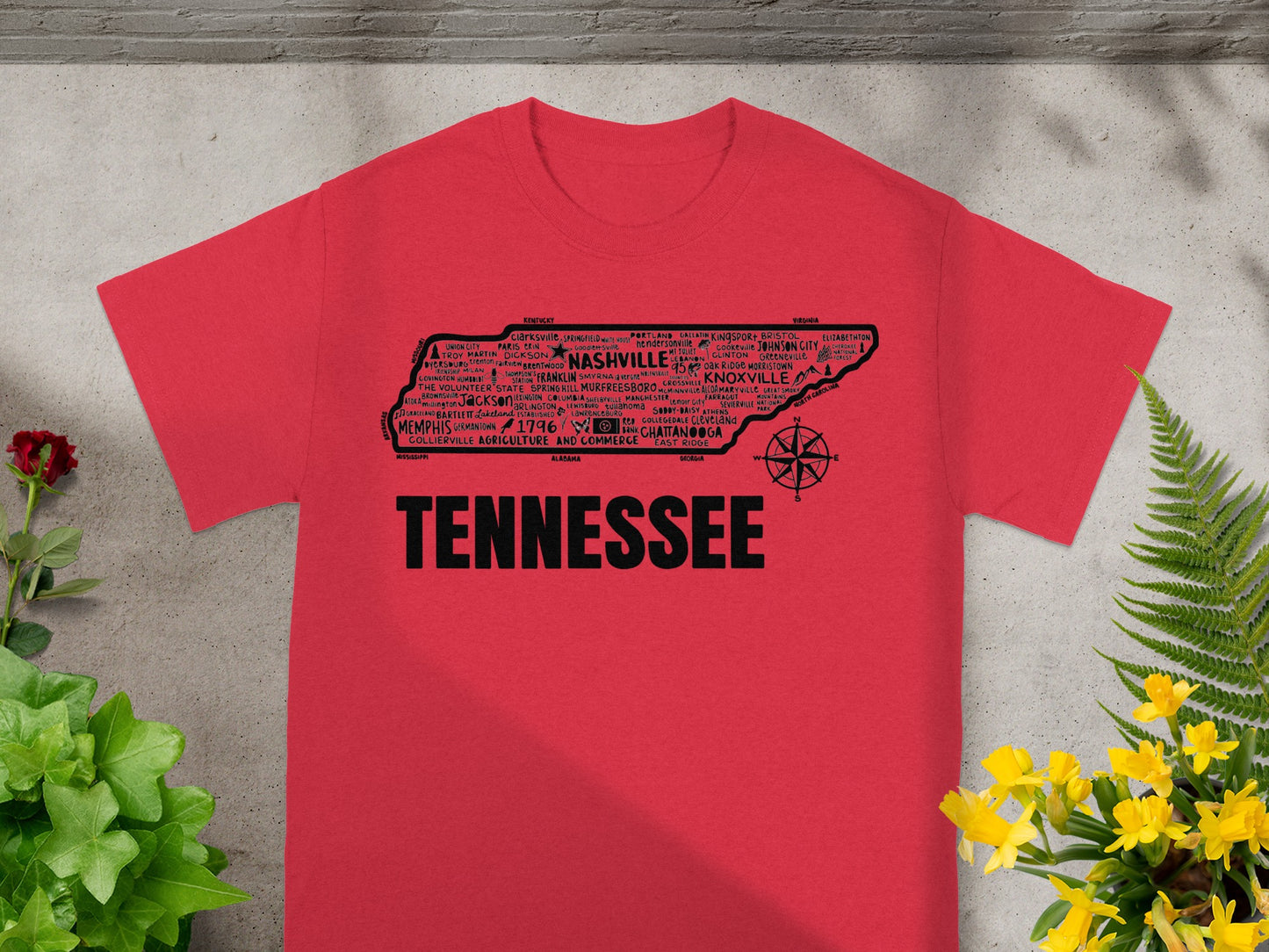 Vintage Style Red Tennessee Map Graphic T-Shirt