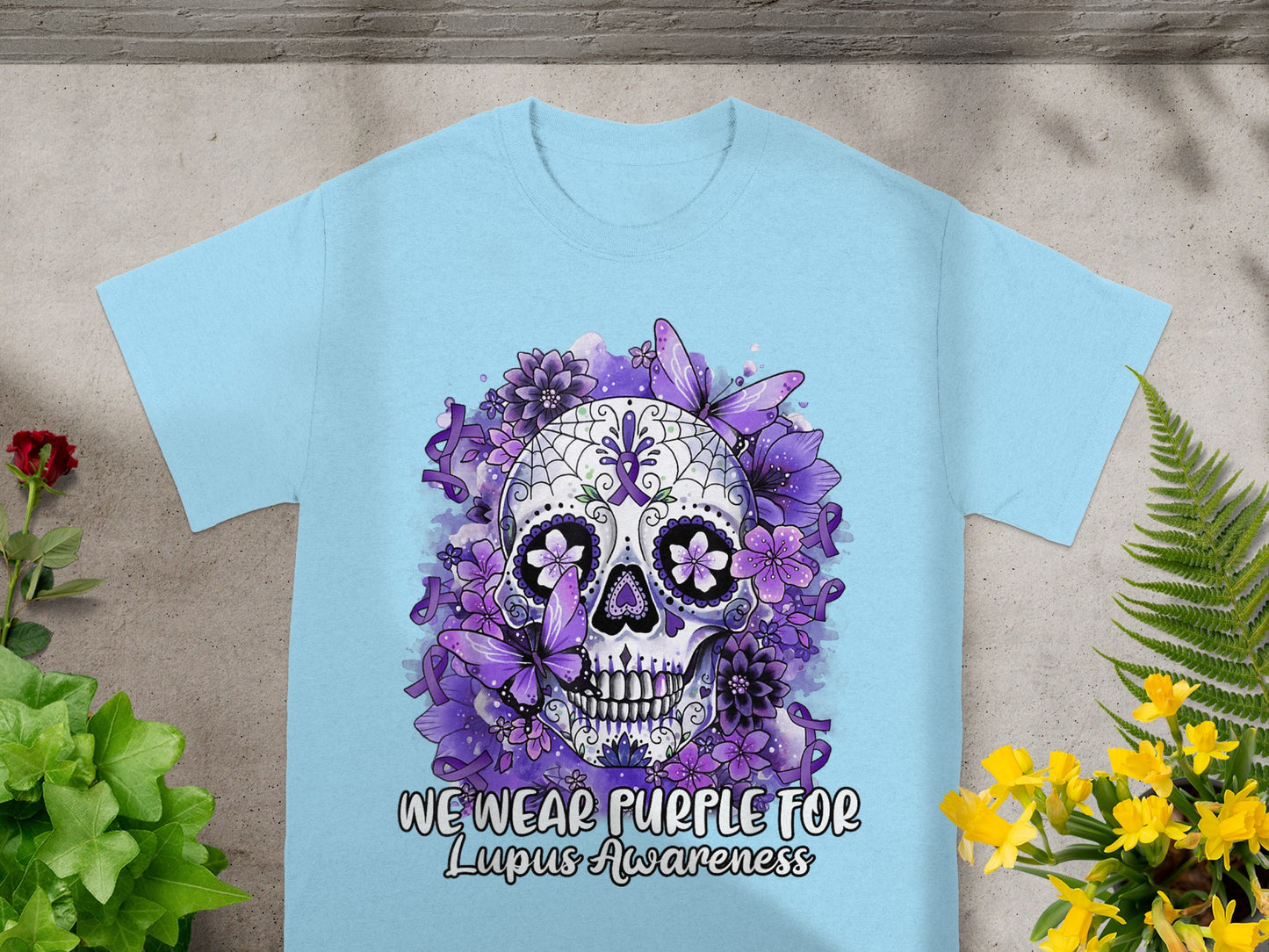 We Wear Purple For Lupus Awareness Skull T-Shirt
