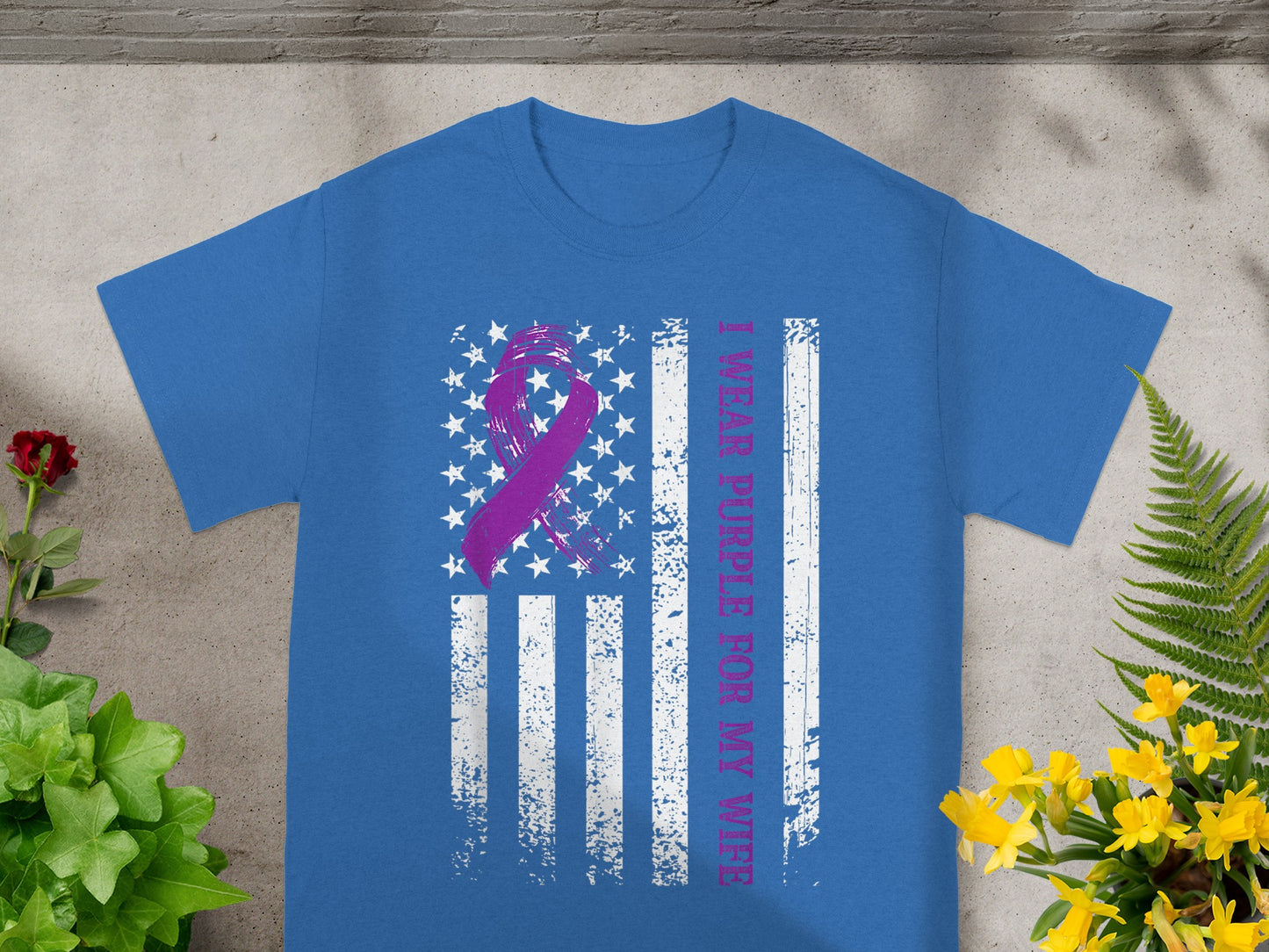 I Wear Purple For My Wife American Flag T-Shirt