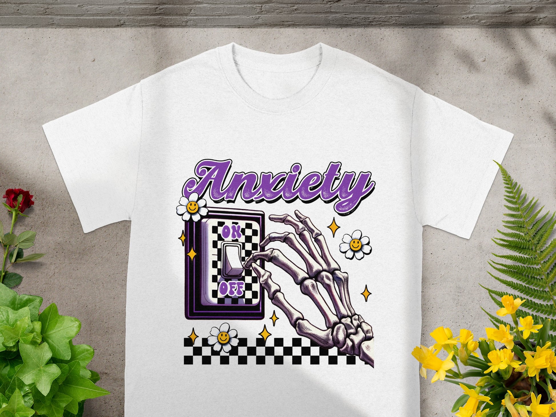 Anxiety ON OFF Skeleton Switch Graphic T-shirt
