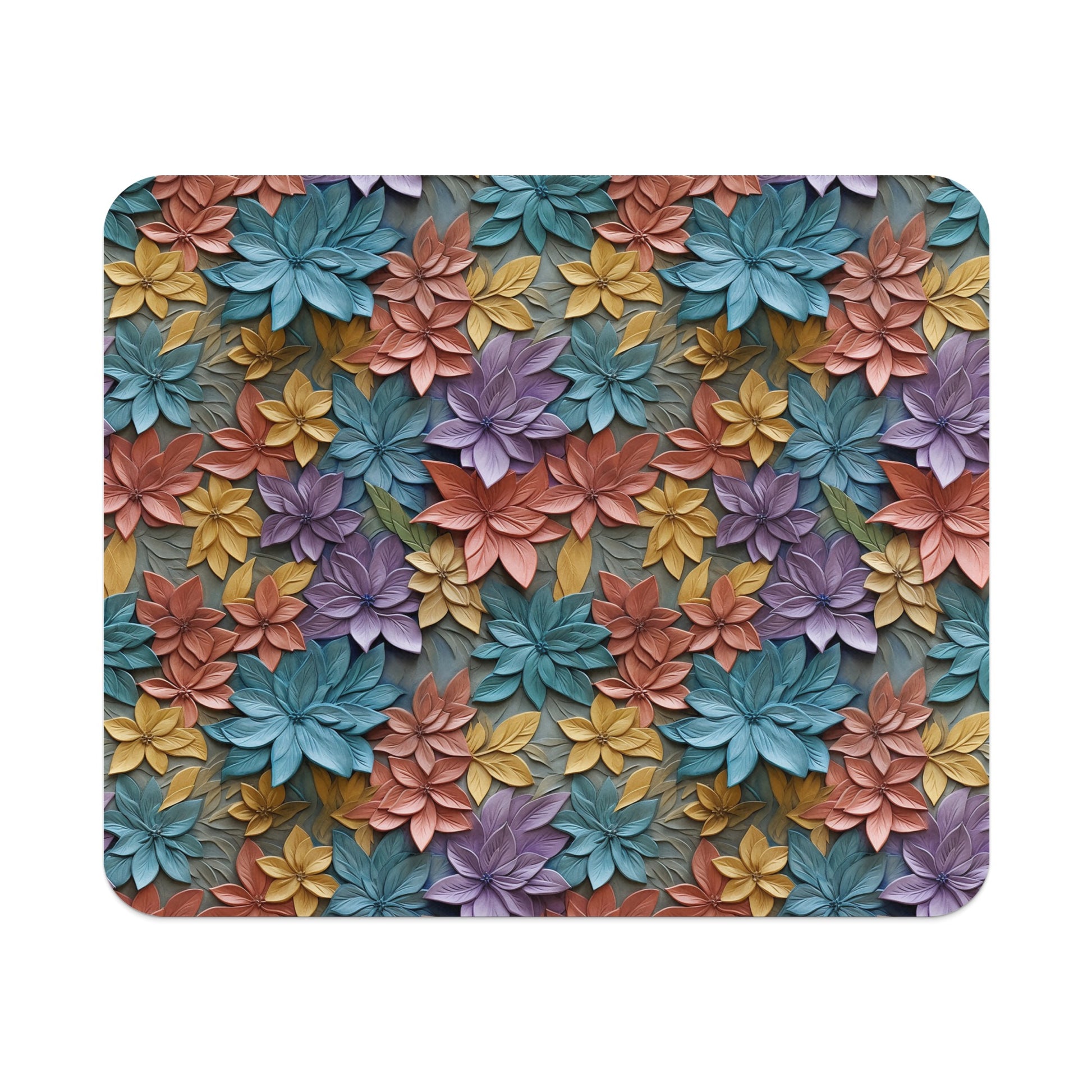 Vibrant Multicolored Floral Pattern Mouse Pad