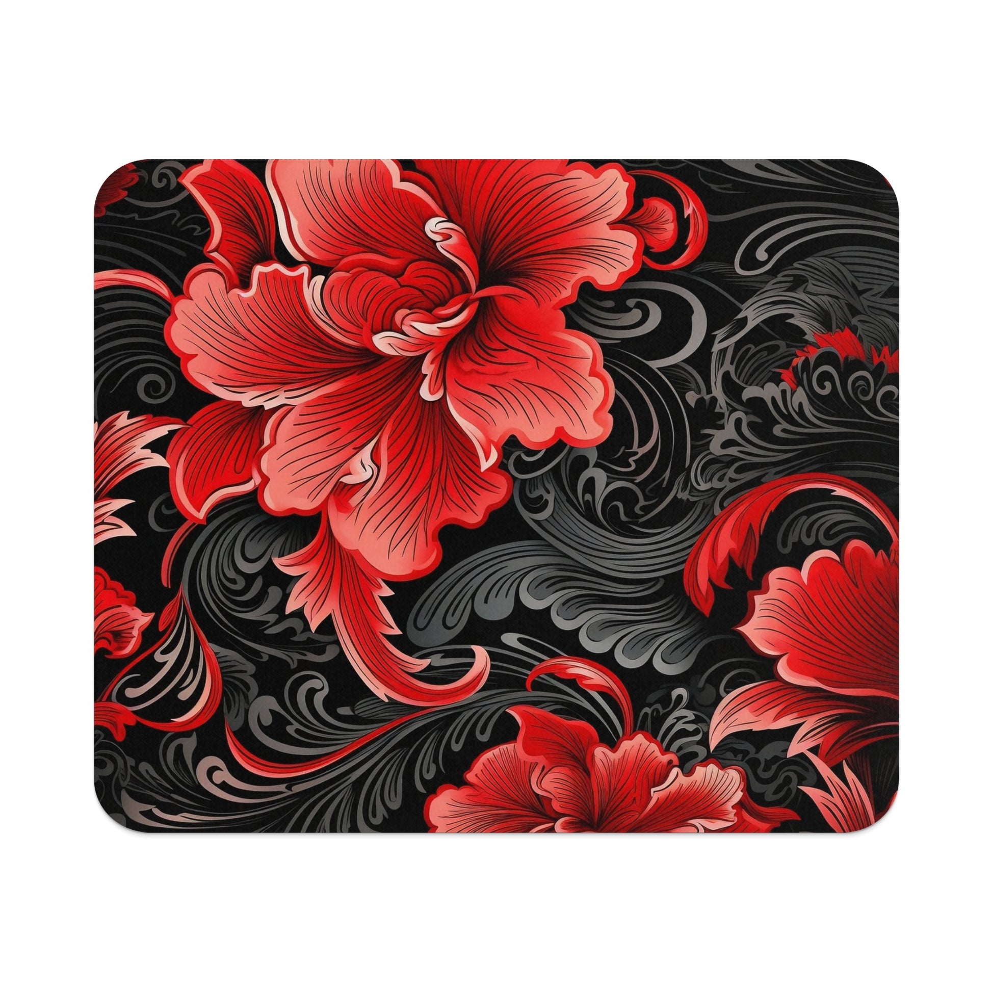 Floral Red and Black Swirl Design on Dark Background product