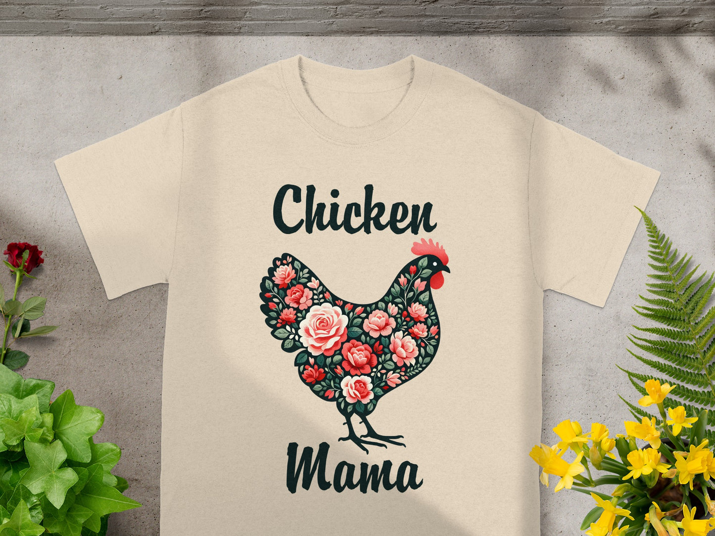 Chicken Mama Floral Design T-Shirt for Poultry Lovers