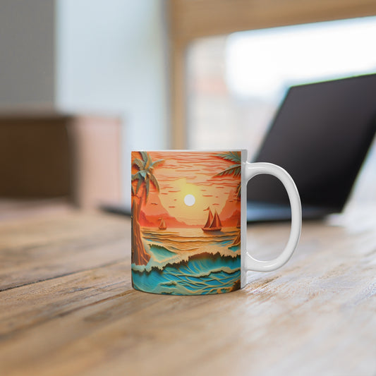 Tropical Sunset Ocean View with Sailing Boats Mug