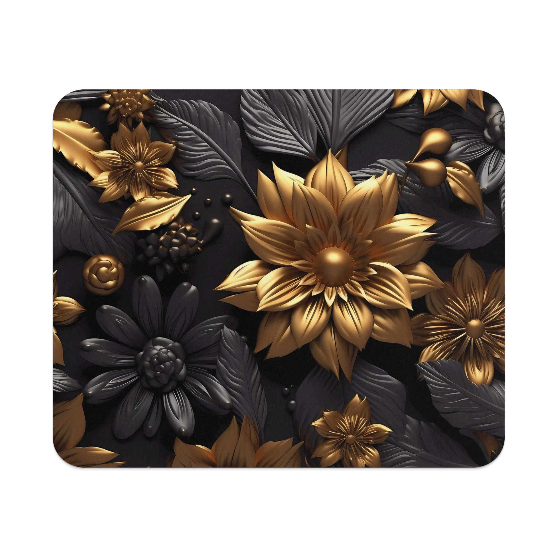 Elegant Gold and Black Floral Design Mouse Pad
