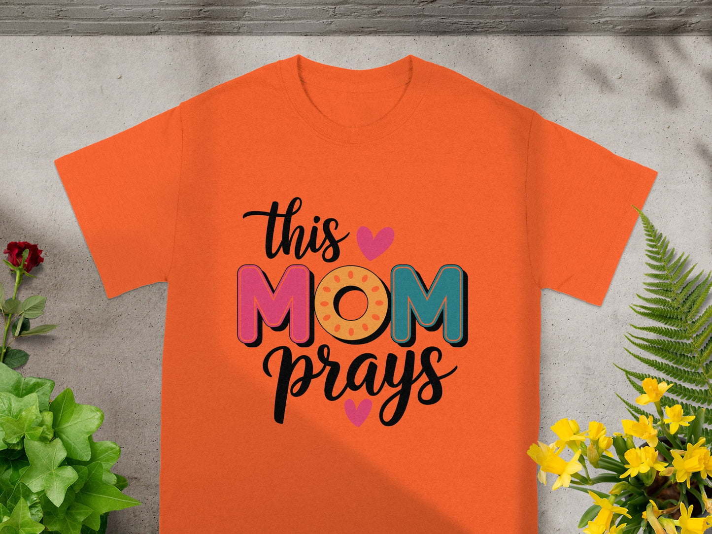 Bright Orange This Mom Prays Graphic T-shirt