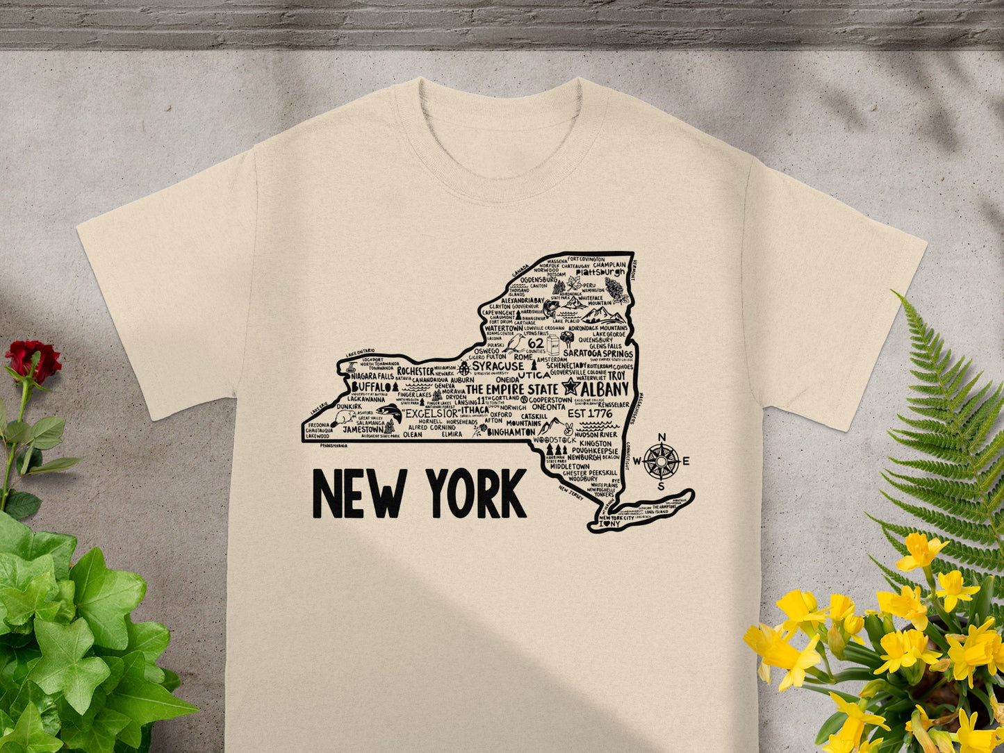 New York State Map Typography Design T-shirt