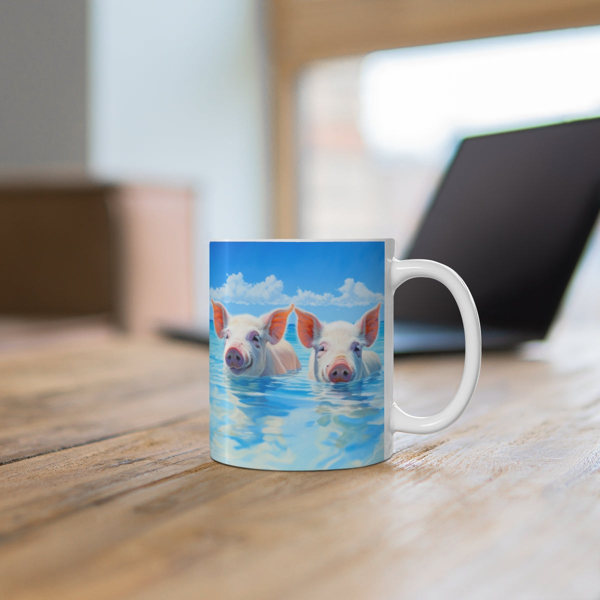 Adorable Pigs Swimming Design Mug Perfect for Pig Lovers