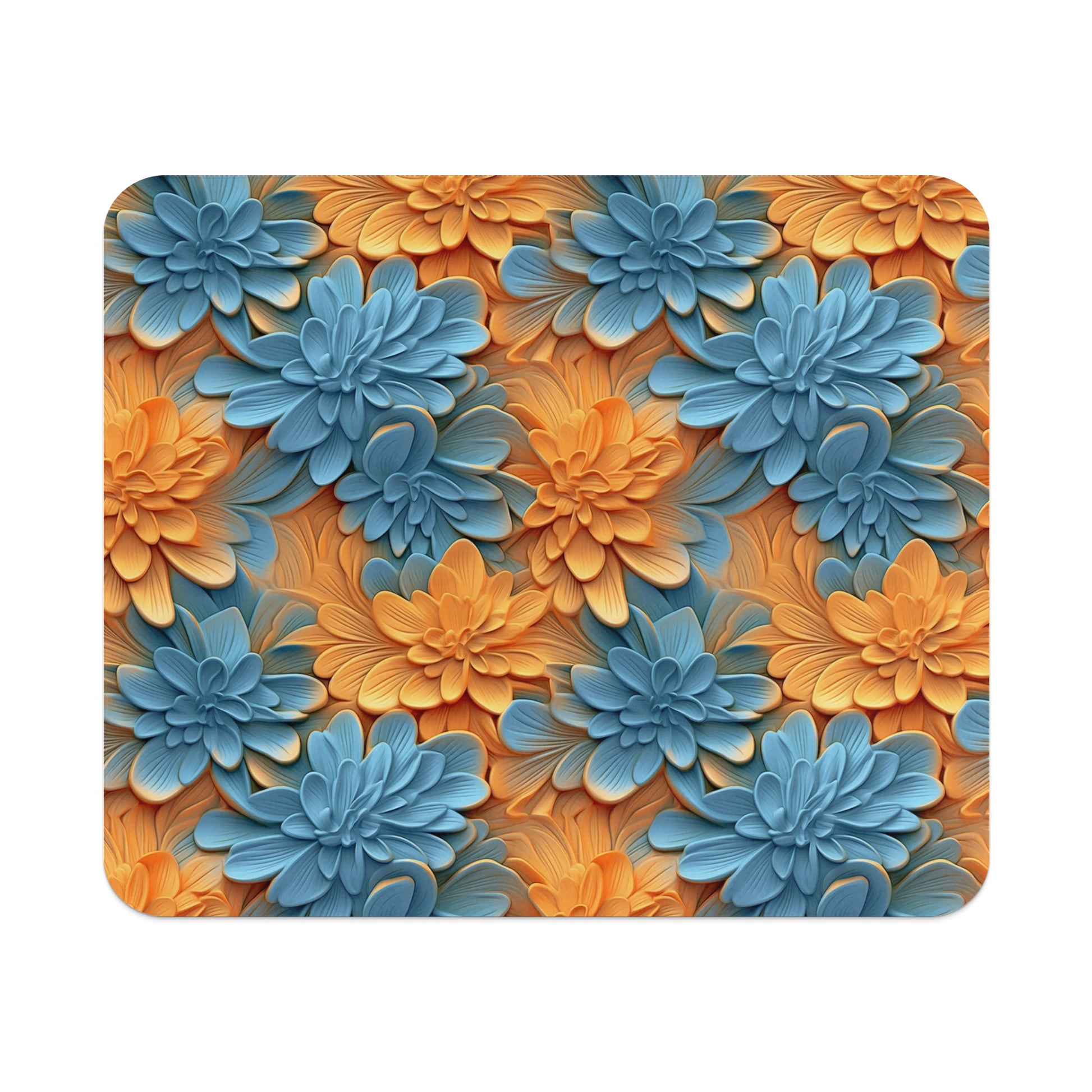 Vibrant Blue and Orange Floral Design Mouse Pad
