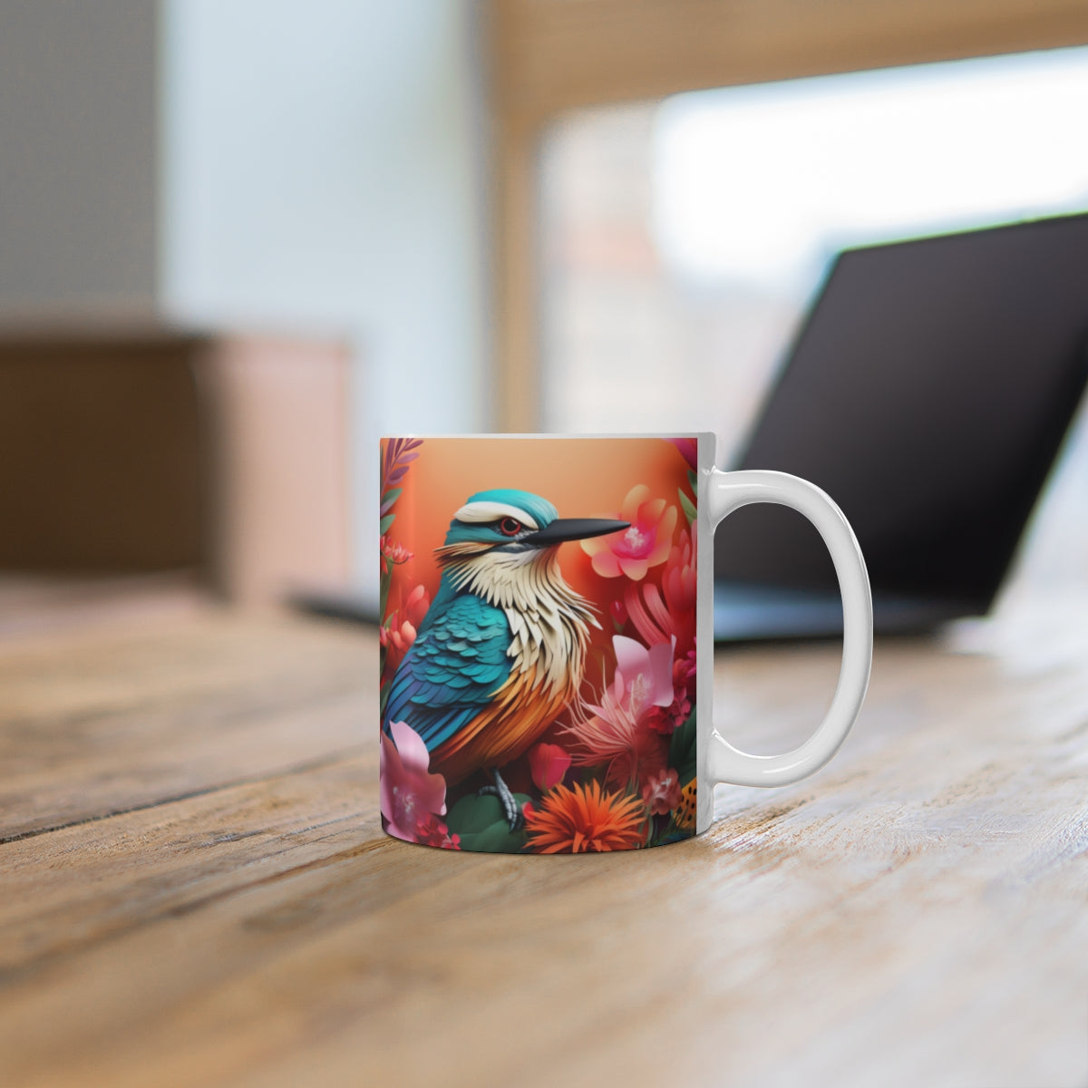 Vibrant Bird and Floral Design Mug for Nature Lovers