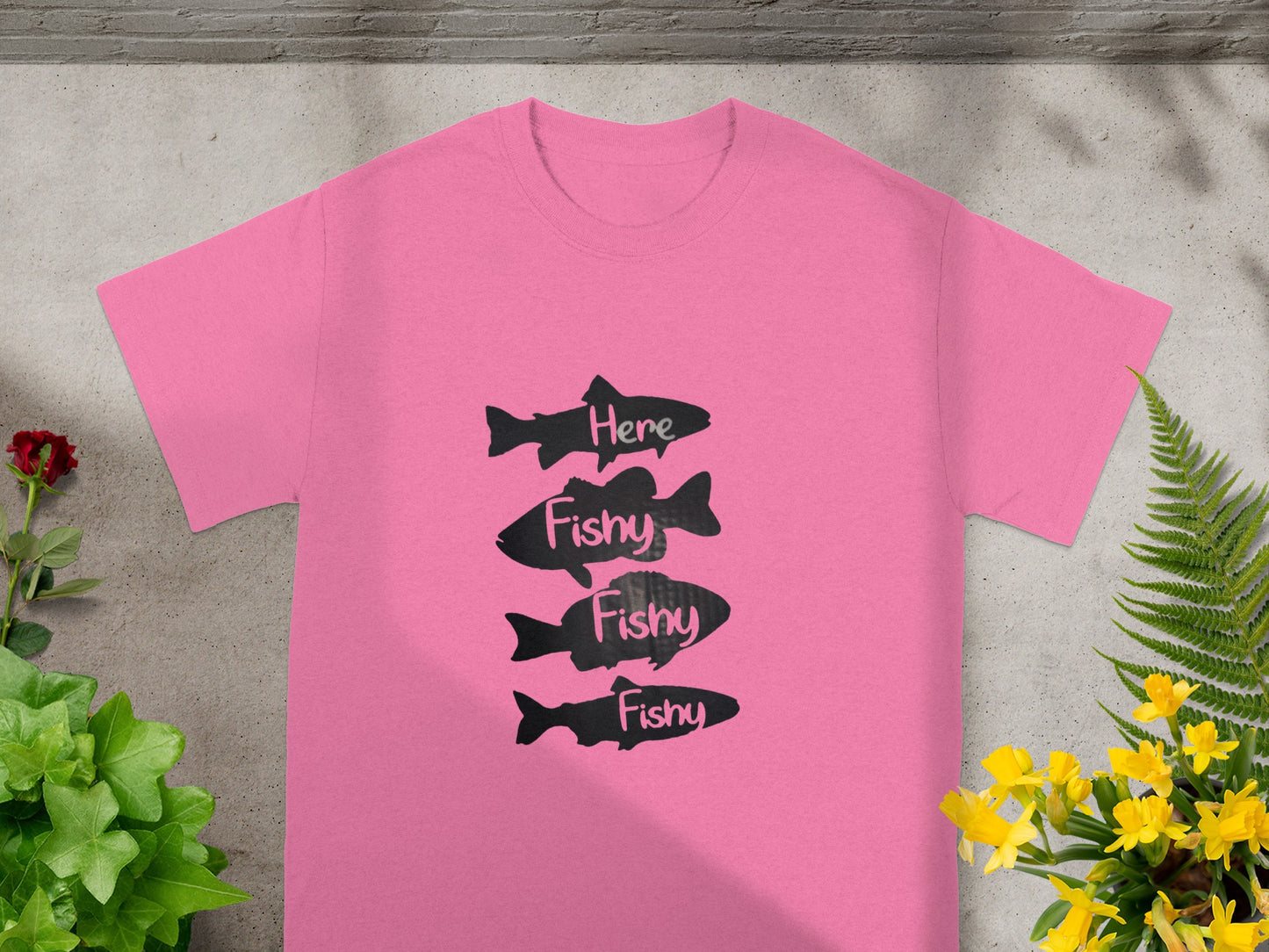 Here Fishy Fishy Fishy Pink Graphic T-shirt