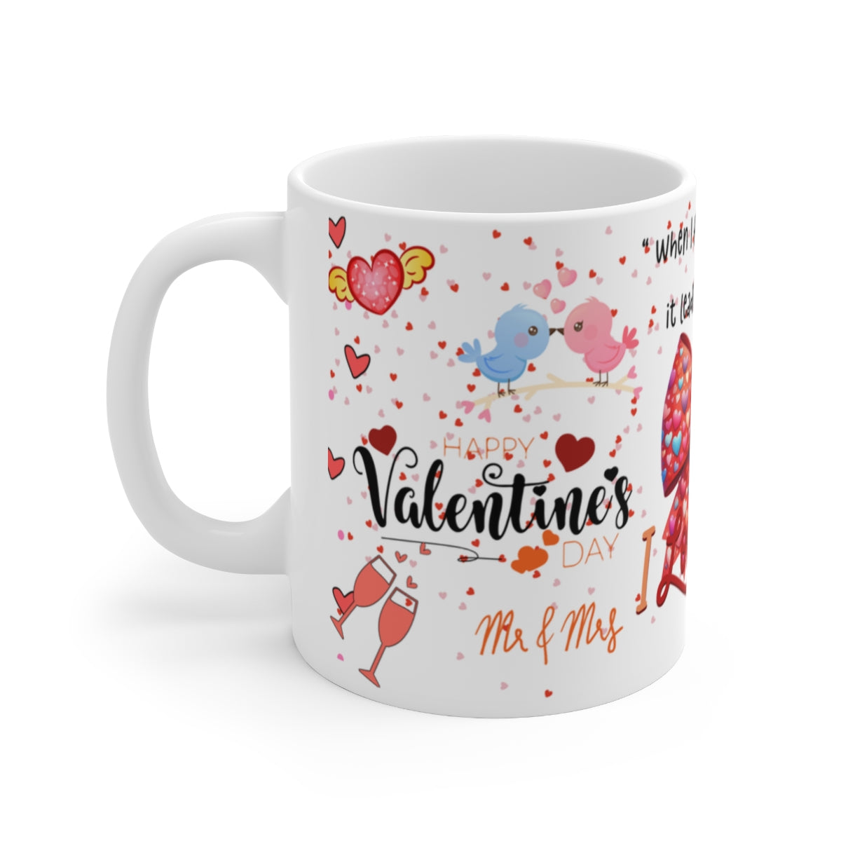 Happy Valentine's Day Mr & Mrs Mug with Love Birds Motif