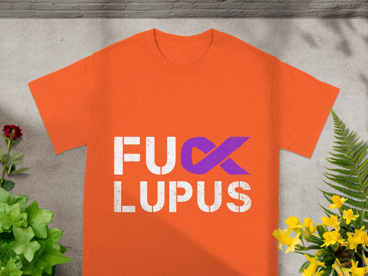 Orange Tshirt with Bold Fuck Lupus Statement Design