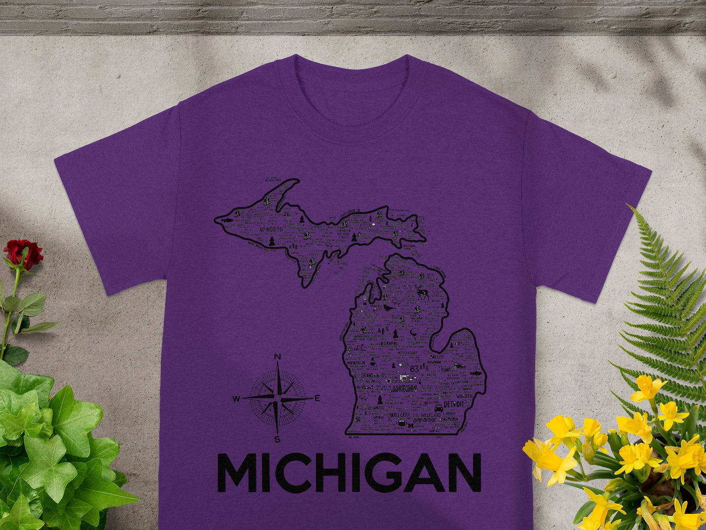 Michigan Map Compass Design Graphic T-Shirt