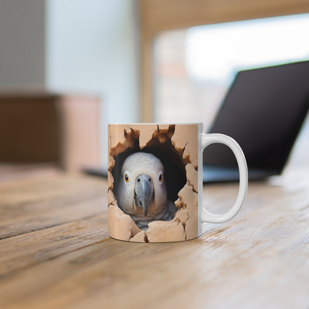 Parrot Peeking Through Broken Wall Graphic Mug