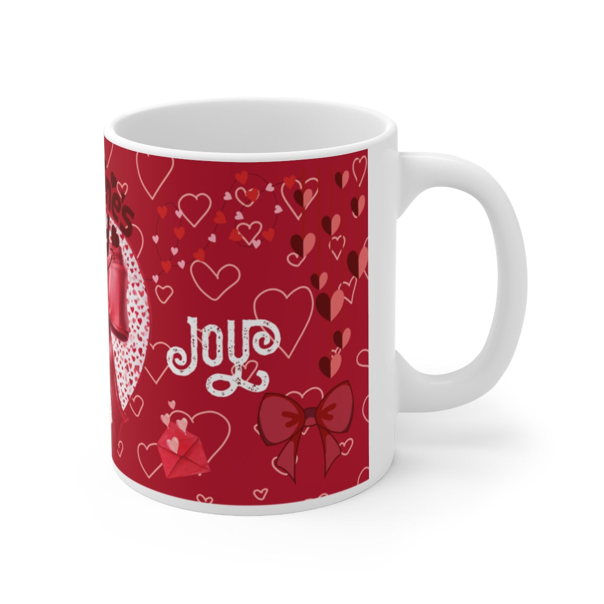 Joyful Valentine's Day Heart and Bow Design Mug