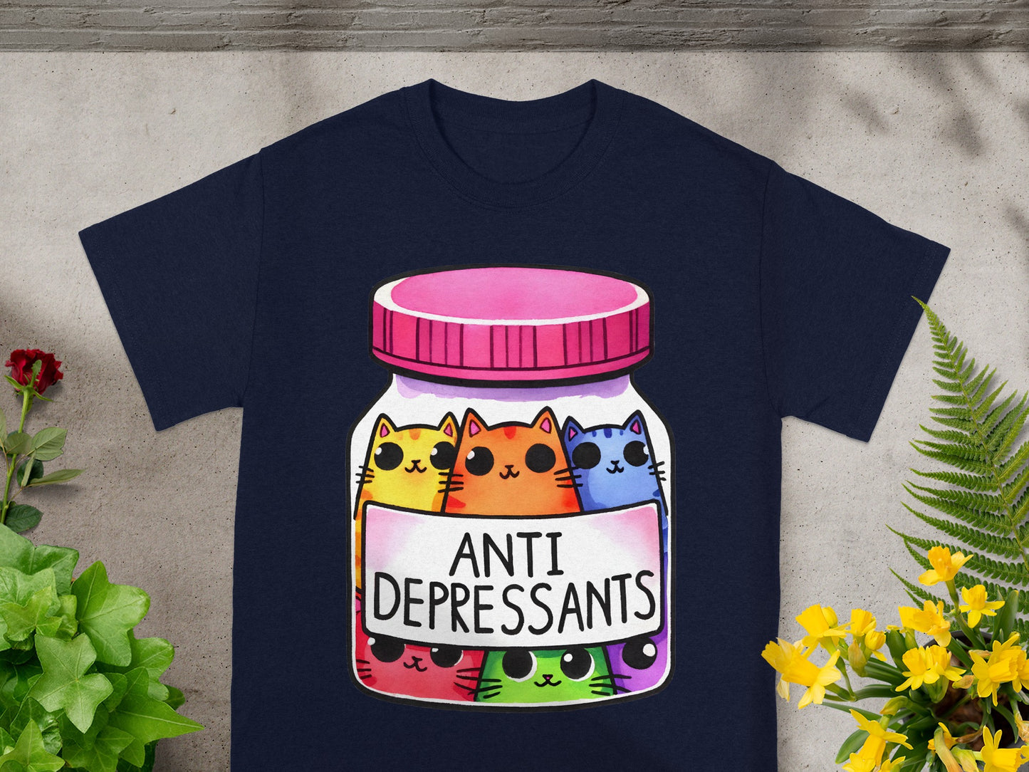 Colorful Cute Cats Anti Depressants Graphic Shirt