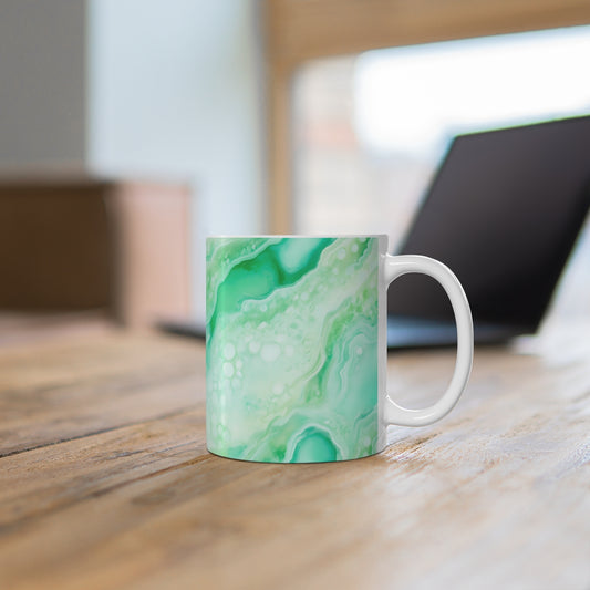 Green Marbled Design Ceramic Mug for Home Office
