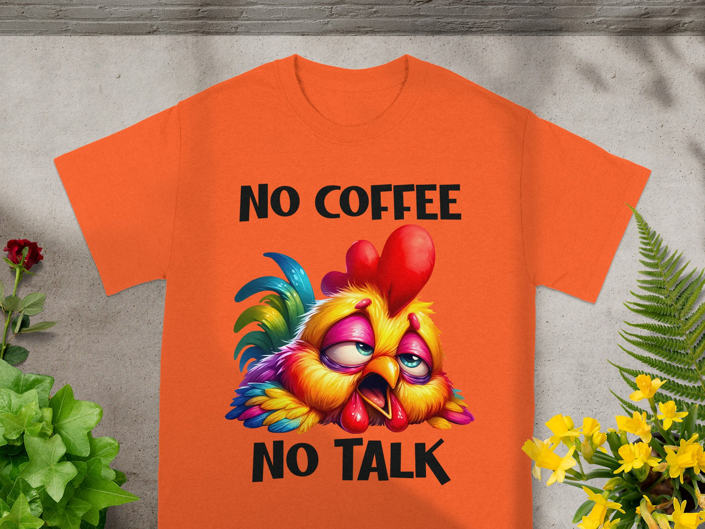 No Coffee No Talk Colorful Rooster Graphic T-shirt