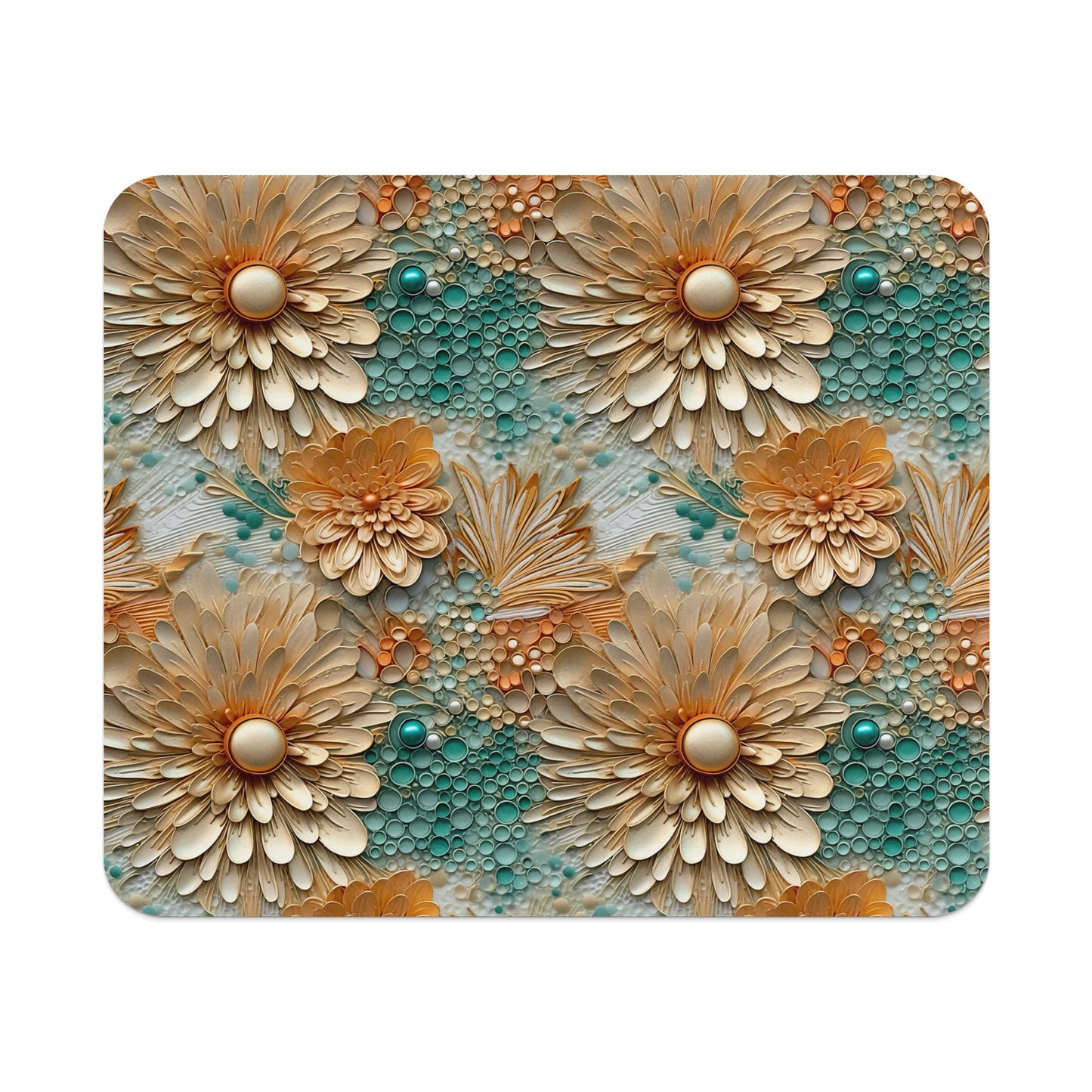 Floral Pattern Mouse Pad with Teal and Beige Flowers
