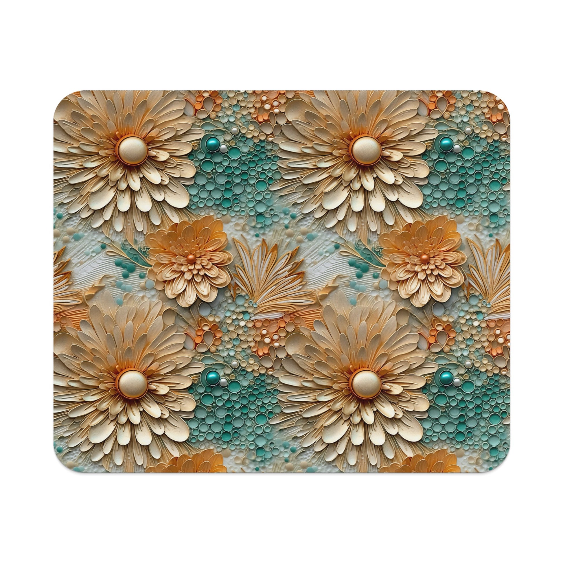 Floral Pattern Mouse Pad with Teal and Beige Flowers