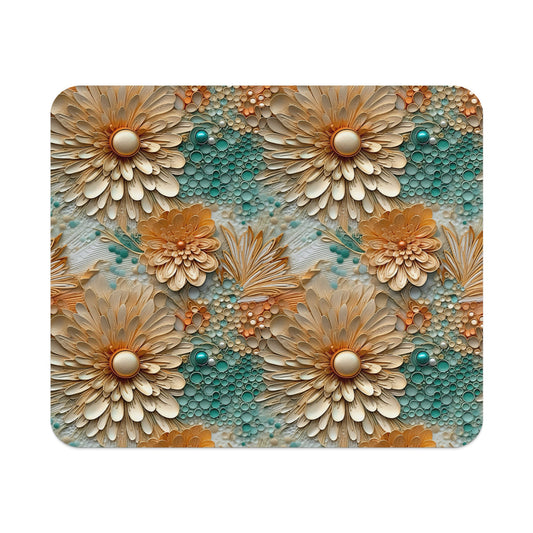 Floral Pattern Mouse Pad with Teal and Beige Flowers