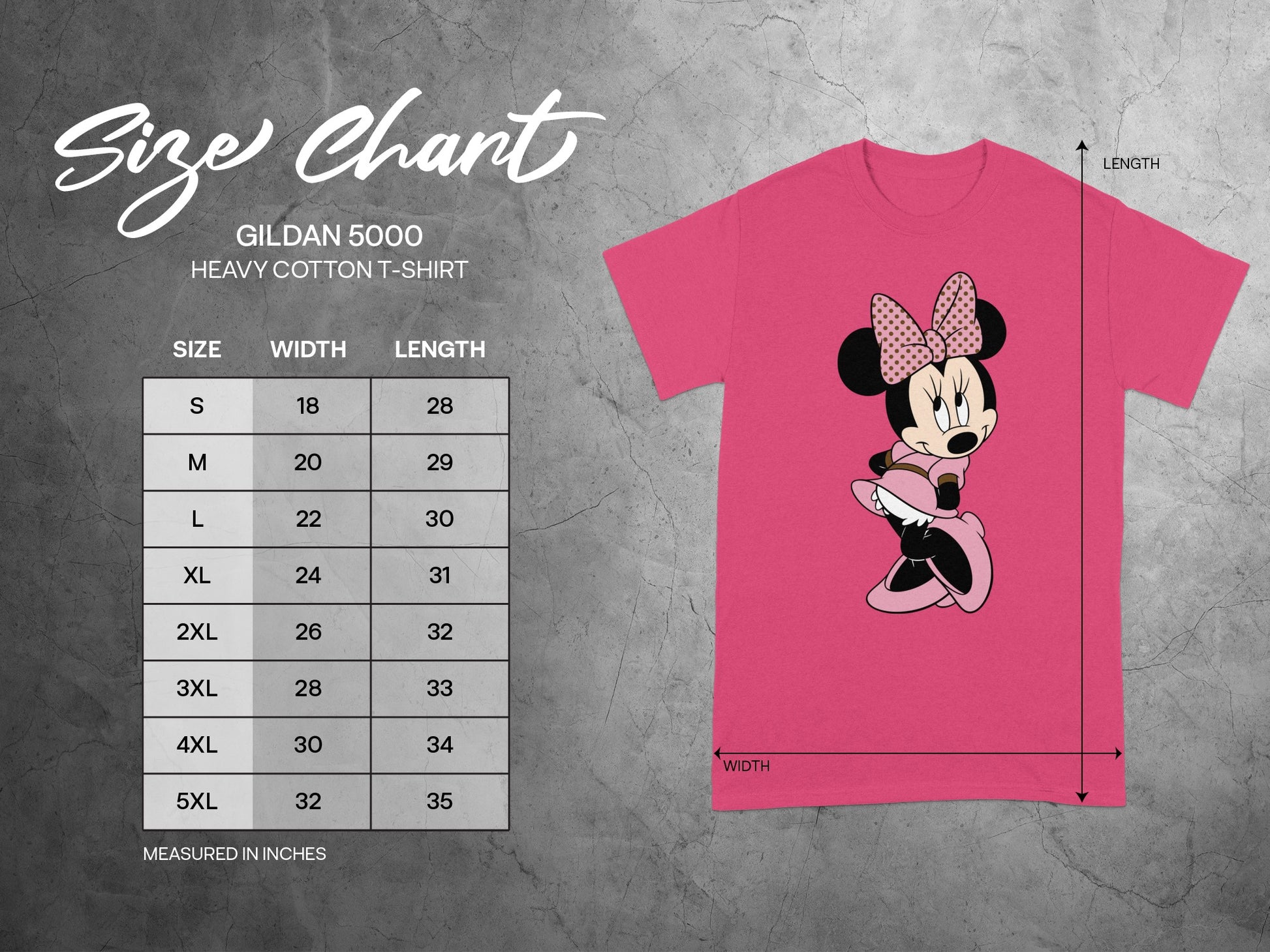Gildan 5000 Size Chart Measured In Inches T-SHIRT