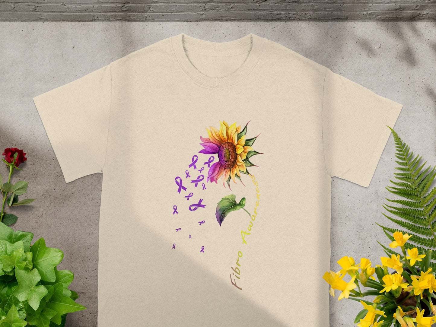 Fibro Awareness Sunflower with Purple Ribbons unique