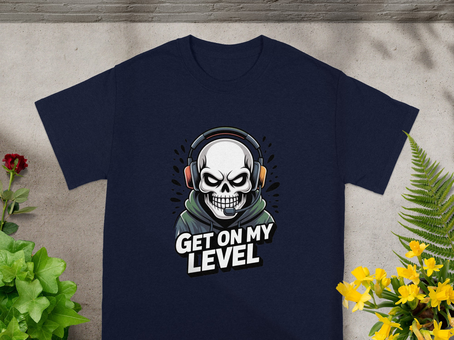 Get On My Level Skull Headphones Graphic T-Shirt