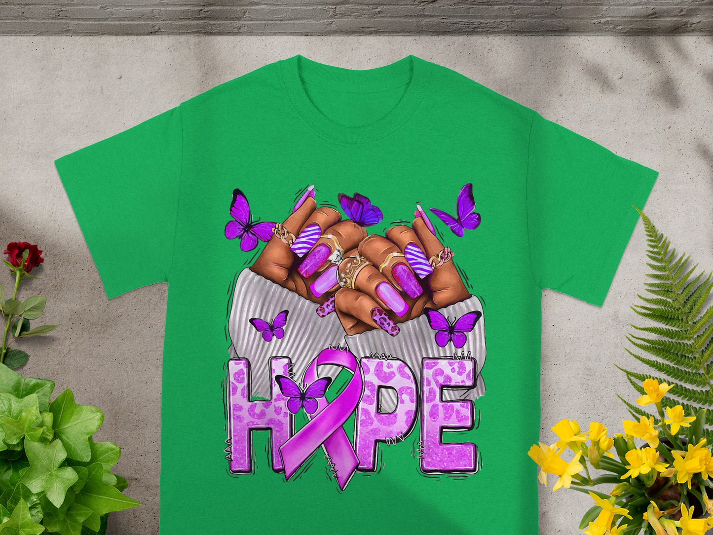 Hope Graphic T-Shirt with Purple Ribbon and Butterflies