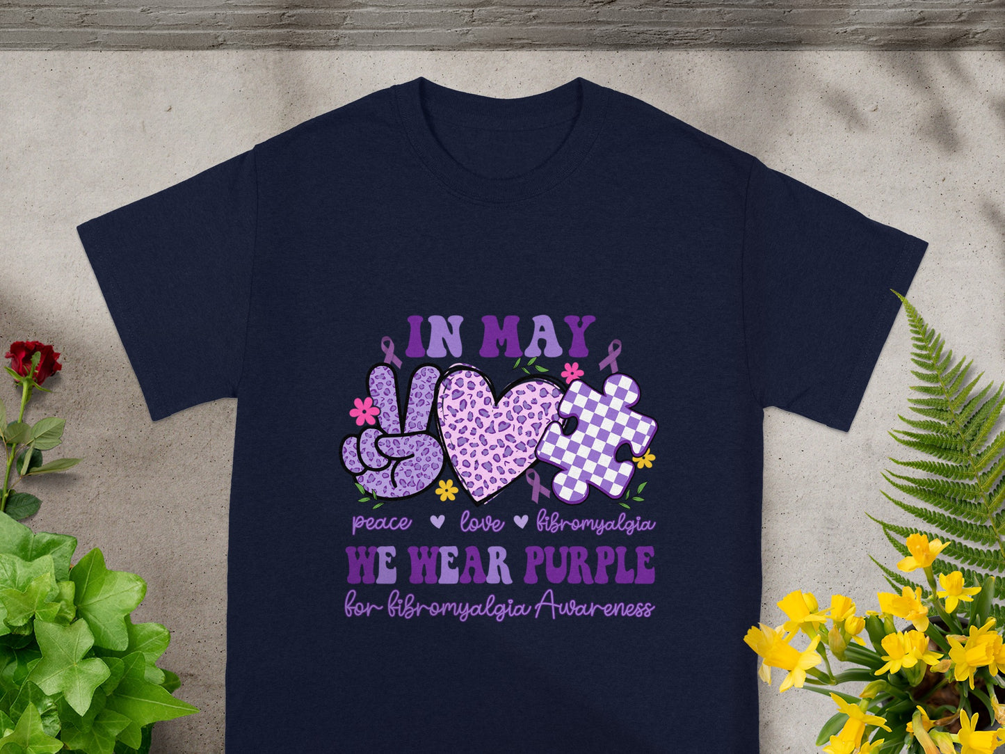 Peace Love Fibromyalgia We Wear Purple Awareness Shirt