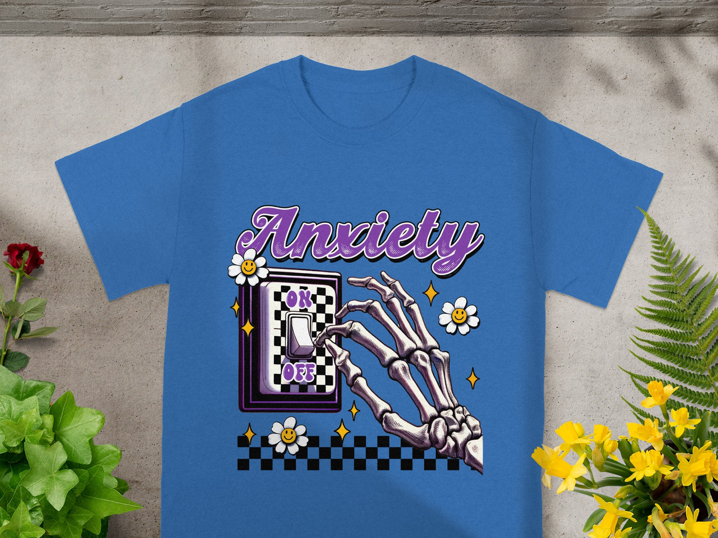 Anxiety On Off Switch Skeleton Hand Graphic Tee