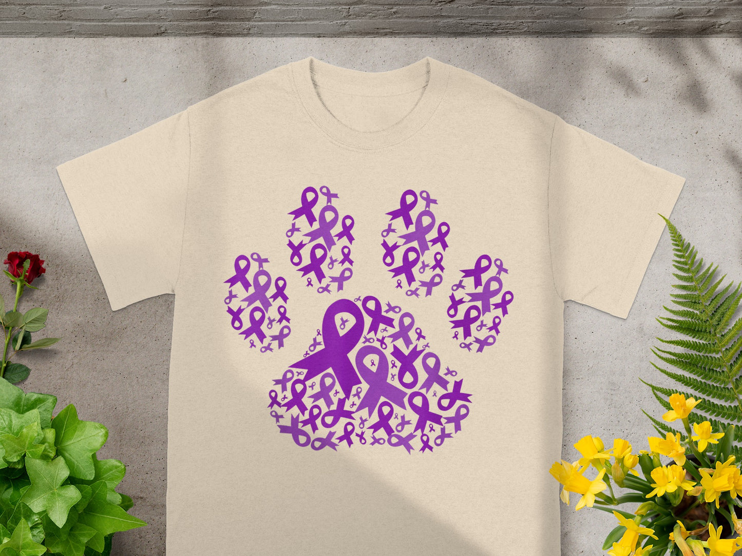 Purple Ribbon Paw Print Awareness Graphic T-shirt