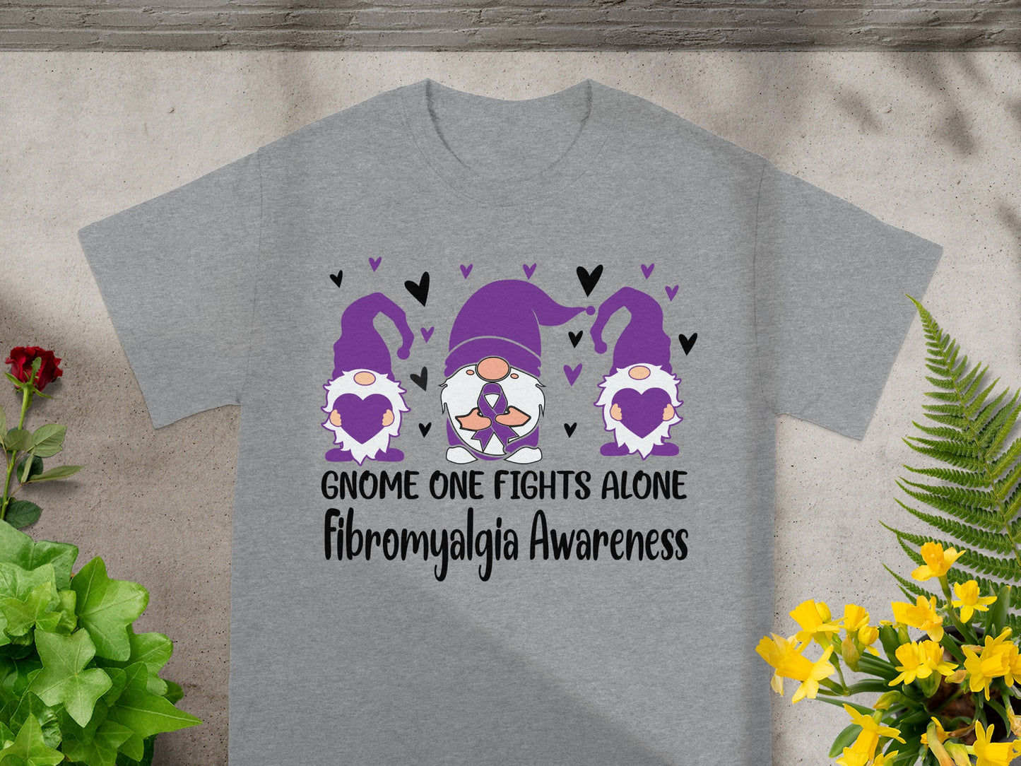 Gnome One Fights Alone Fibromyalgia Awareness Shirt